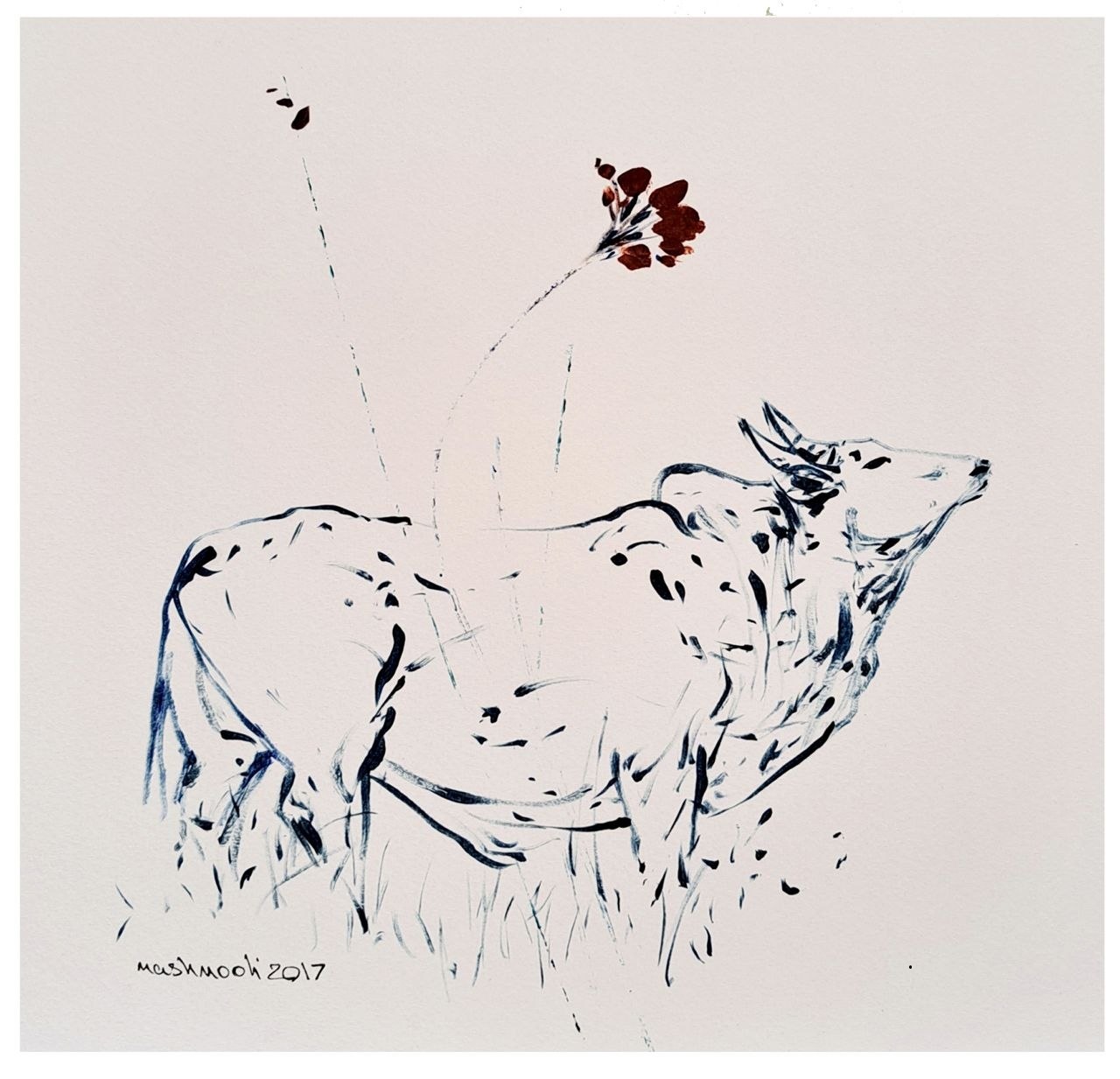 نقاشی مجموعه گاوها اثر جلالالدین مشمولی - 25 × 25 cm، 2017 | COW Series (Gavha) No. 2, Ink on Paper, 25 × 25 cm, 2017 — Jalaleddin Mashmooli Contemporary Iranian Painting نقاشی مجموعه گاوها اثر جلالالدین مشمولی - 25 × 25 cm، 2017 | COW Series (Gavha) No. 2, Ink on Paper, 25 × 25 cm, 2017 — Jalaleddin Mashmooli Contemporary Iranian Painting