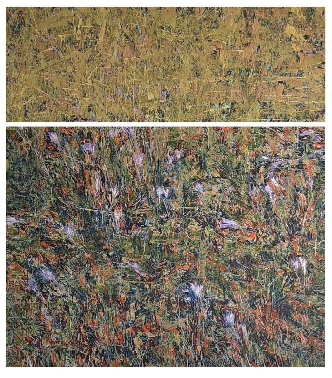 نقاشی مجموعه حسرت اثر جلالالدین مشمولی - 280 × 310 cm، 2023 | Colchicum Series (Hasrat) No. 5, Acrylic on Canvas, 280 × 310 cm, 2023 — Jalaleddin Mashmooli Contemporary Iranian Painting