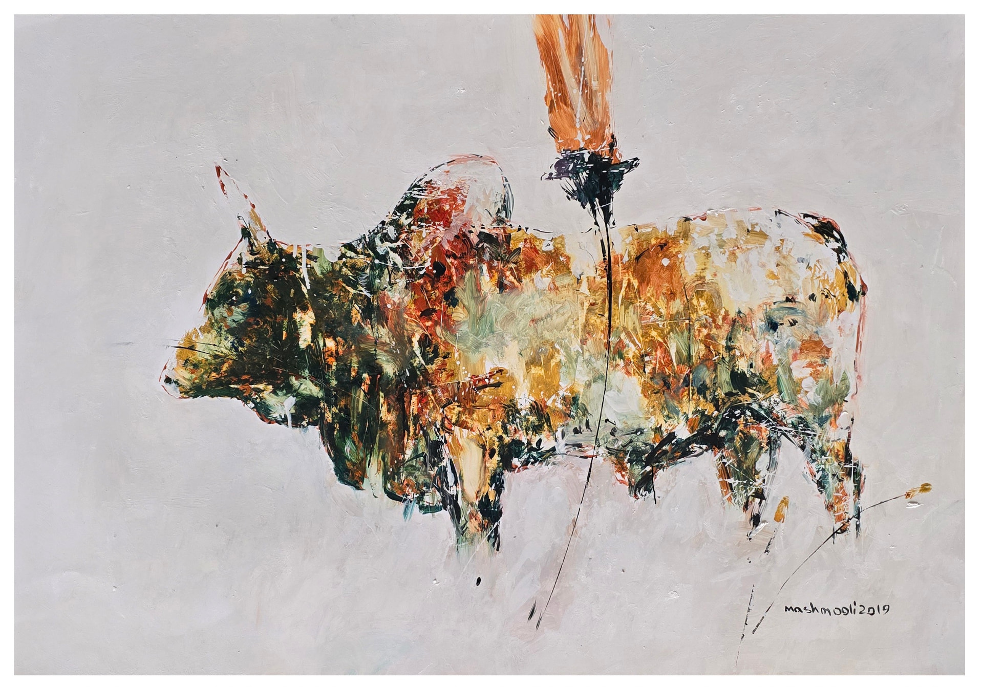 Bulls Series (Ghav-ha) II, Oil on cardboard, 2019