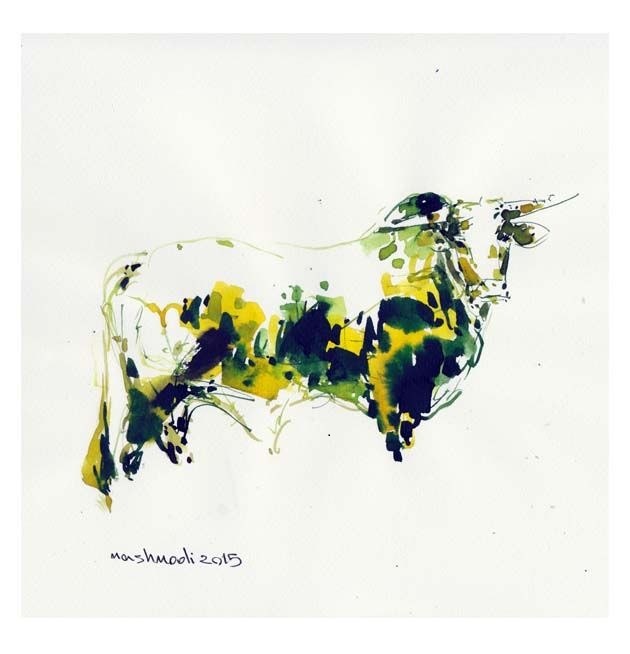 نقاشی مجموعه گاوها اثر جلالالدین مشمولی - 23 × 23 cm، 2015 | COW Series (Gavha) No. 6, Ink on Paper, 23 × 23 cm, 2015 — Jalaleddin Mashmooli Contemporary Iranian Painting نقاشی مجموعه گاوها اثر جلالالدین مشمولی - 23 × 23 cm، 2015 | COW Series (Gavha) No. 6, Ink on Paper, 23 × 23 cm, 2015 — Jalaleddin Mashmooli Contemporary Iranian Painting