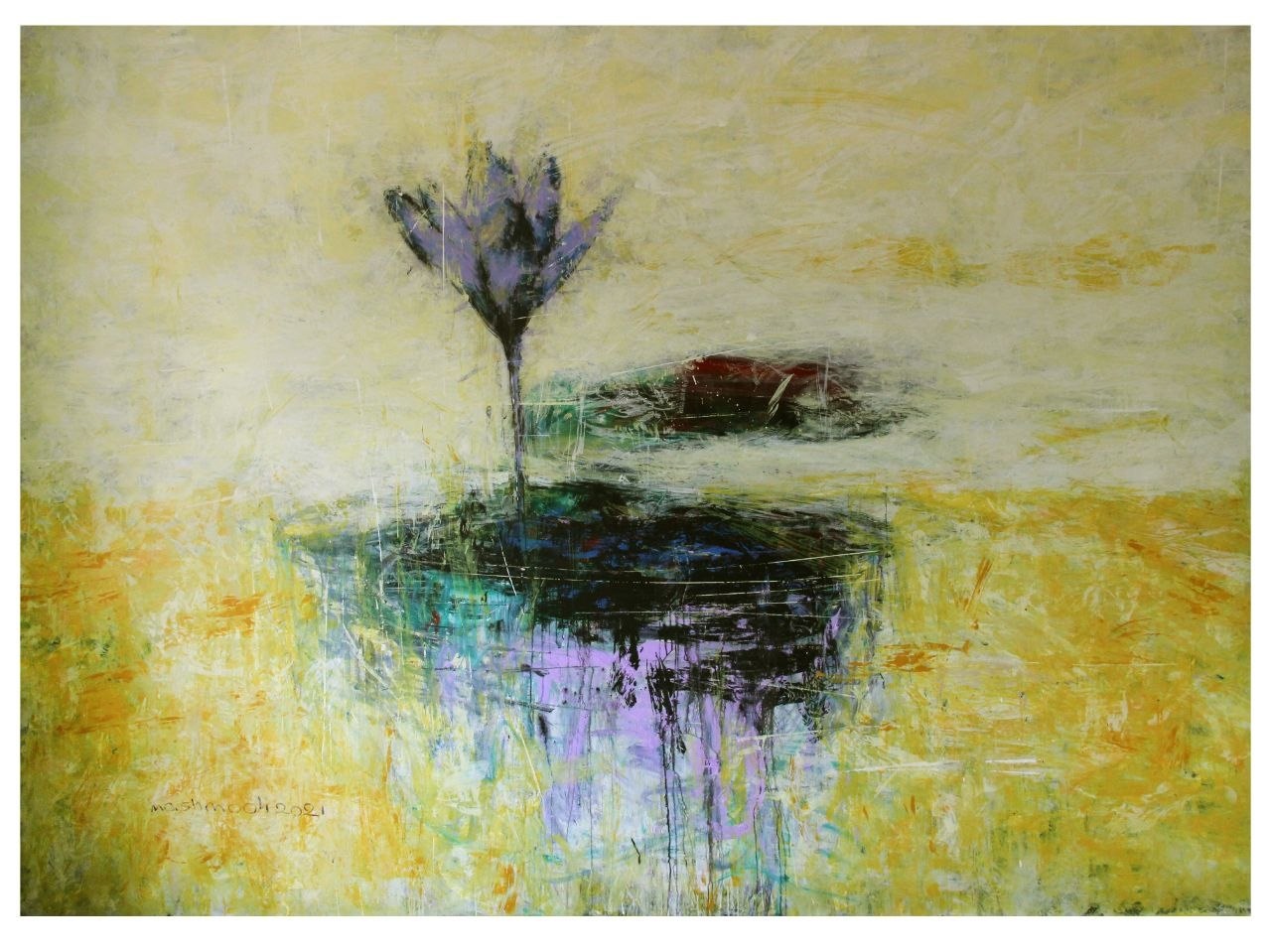 Flowerpot Series (Goldan) No. 5, Acrylic on Canvas, 200 × 280 cm, 2021, by Jalaleddin Mashmooli