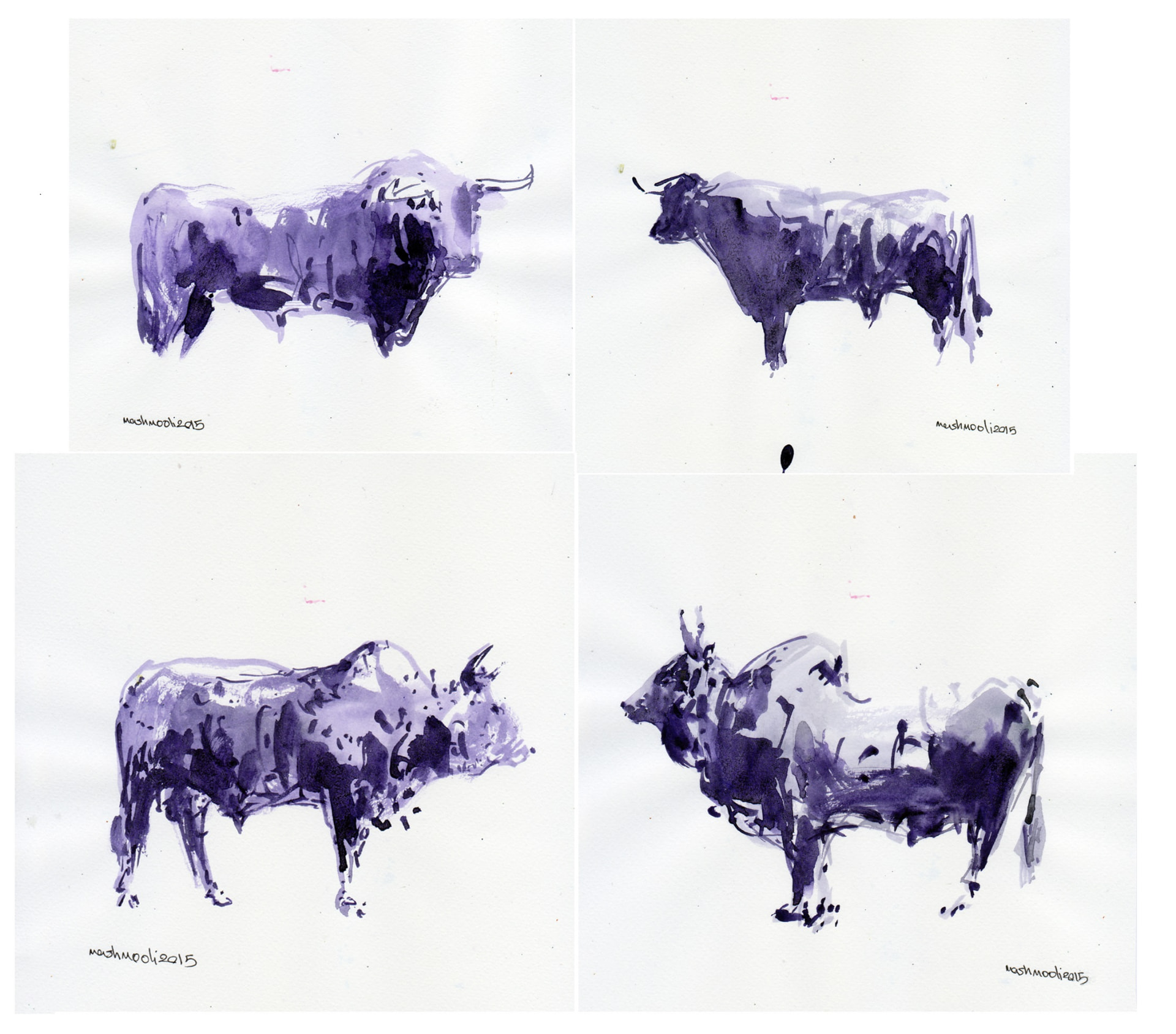 Yellow Cow (Studies), Watercolour on cardboard, 2015