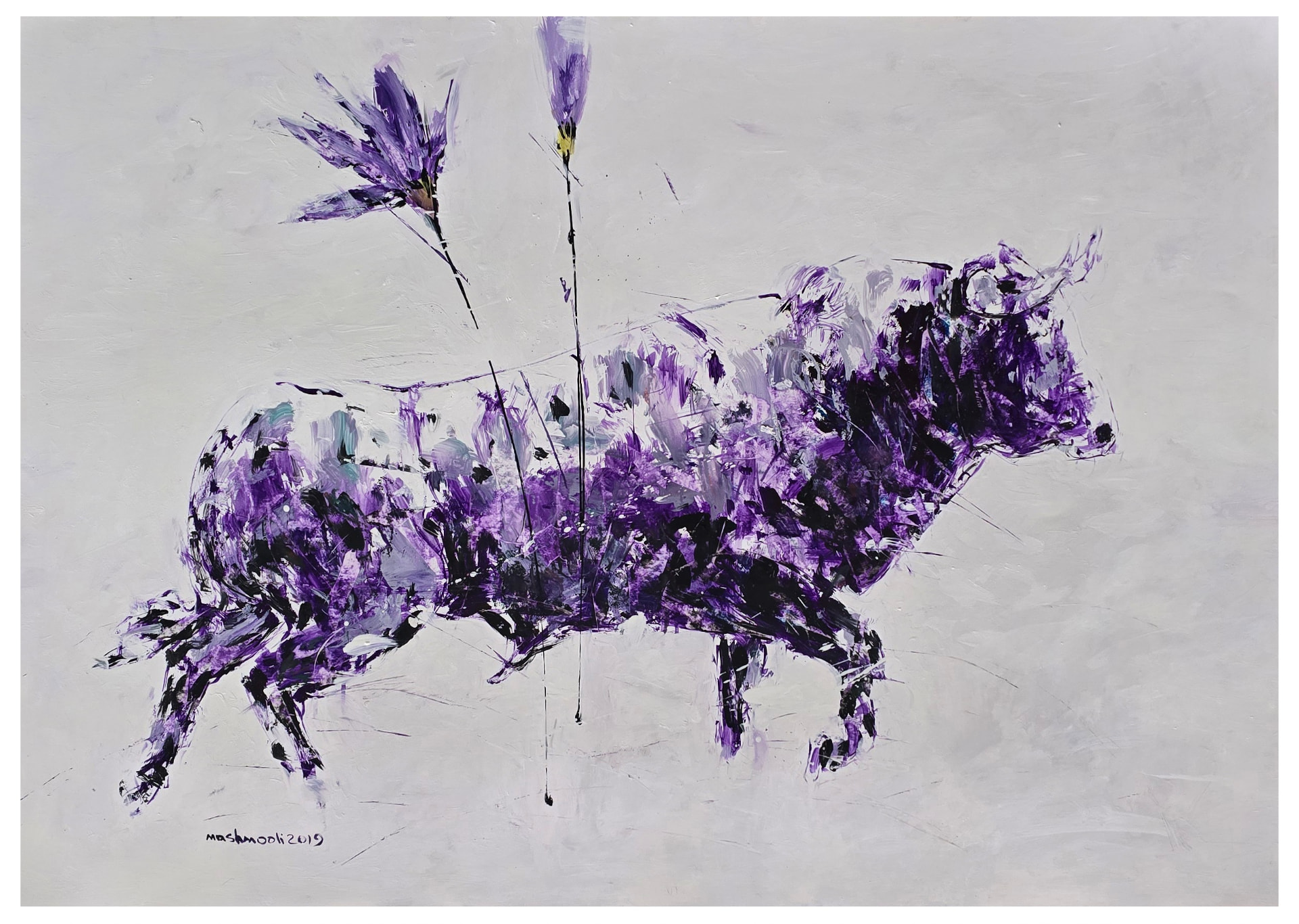 Bulls Series (Ghav-ha) V, Oil on cardboard, 2019