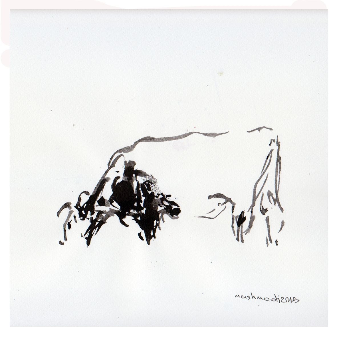 نقاشی مجموعه گاوها اثر جلالالدین مشمولی - 23 × 23 cm، 2015 | COW Series (Gavha) No. 4, Ink on Paper, 23 × 23 cm, 2015 — Jalaleddin Mashmooli Contemporary Iranian Painting نقاشی مجموعه گاوها اثر جلالالدین مشمولی - 23 × 23 cm، 2015 | COW Series (Gavha) No. 4, Ink on Paper, 23 × 23 cm, 2015 — Jalaleddin Mashmooli Contemporary Iranian Painting